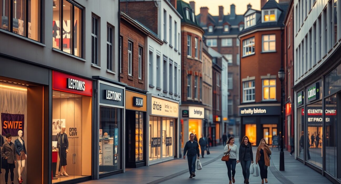 GBP retail sales analysis showing modern UK shopping district economic activity