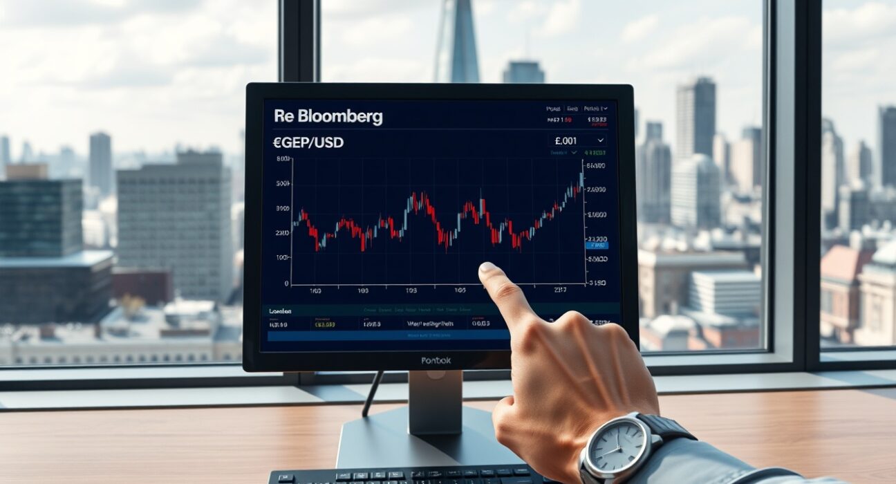 Professional forex analysis of GBP sterling performance on trading terminal with London financial district background