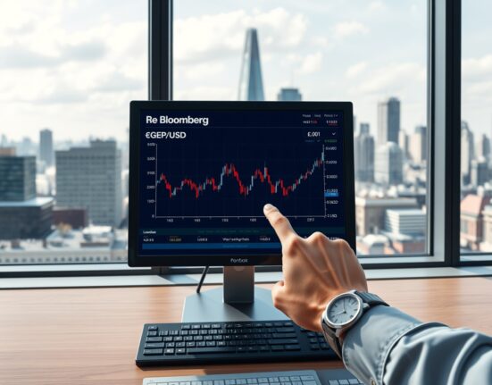 Professional forex analysis of GBP sterling performance on trading terminal with London financial district background