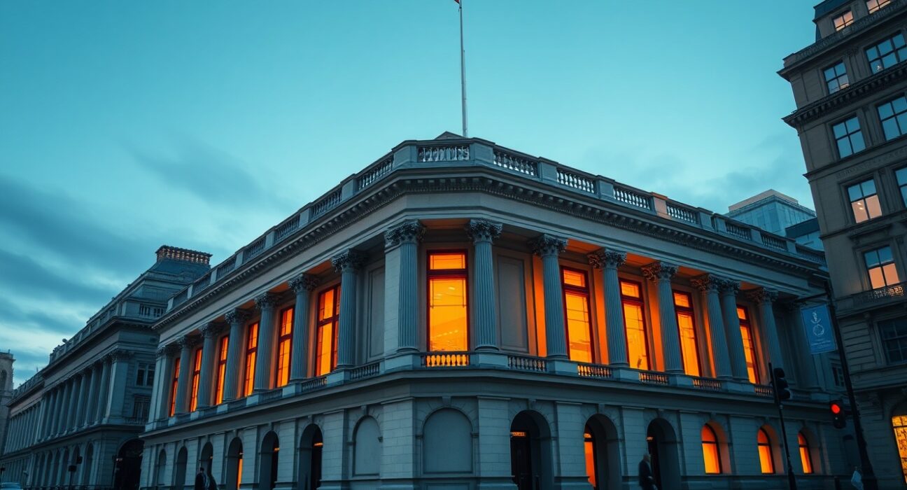 Bank of England building representing monetary policy decisions affecting GBP value