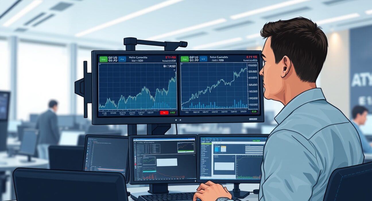 Forex trader analyzing GBP/USD surge past 1.3450 on trading monitors
