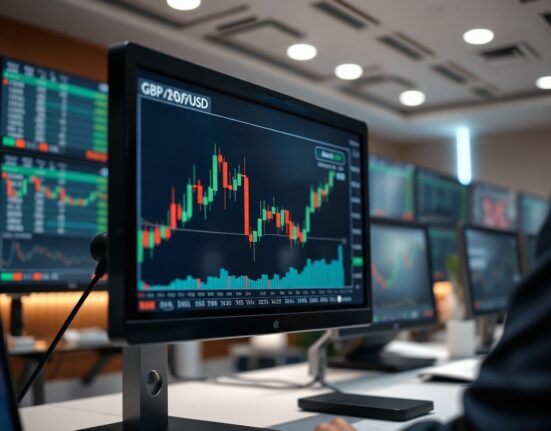 GBP/USD chart on a trading screen with pound and dollar symbols, market analysis context