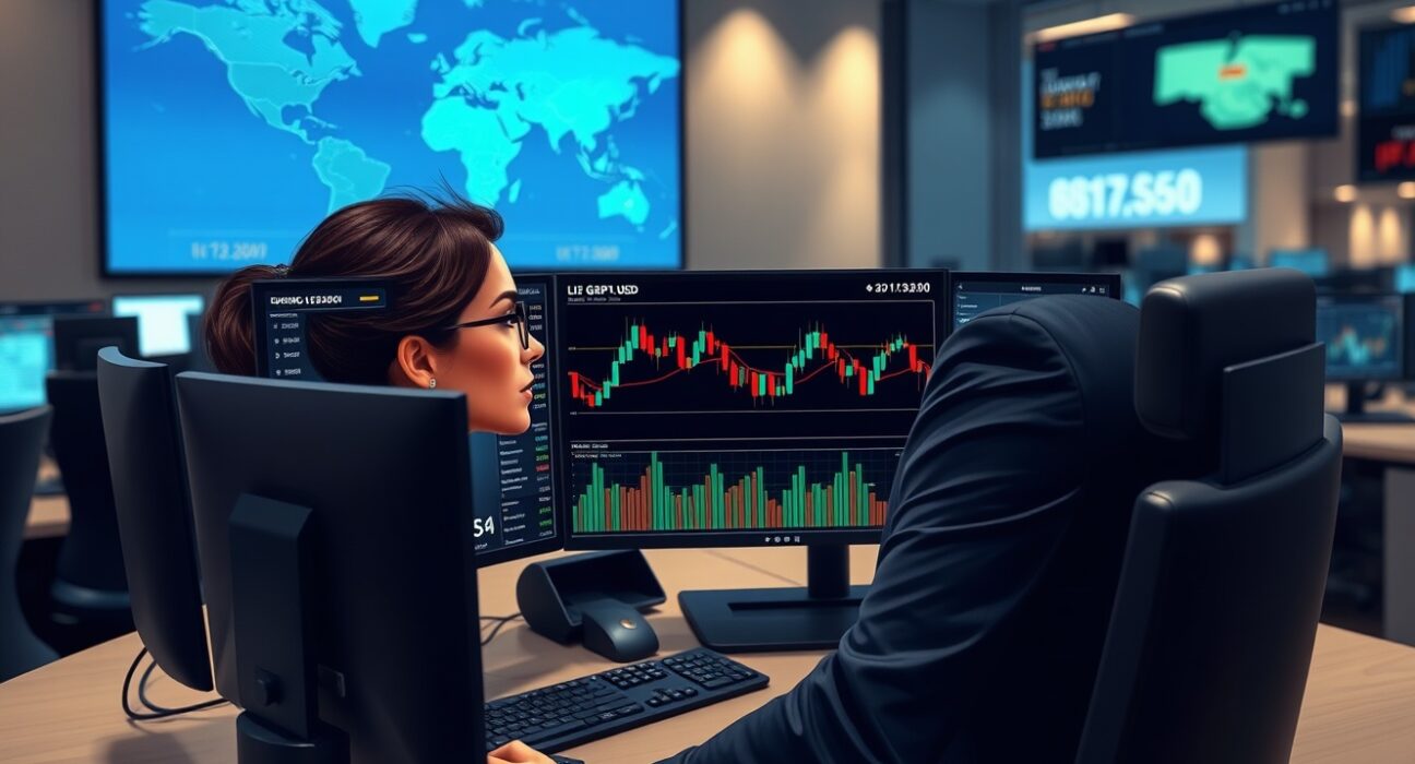 Trader analyzes GBP/USD surge above 1.3240 on forex charts amid Iran news.