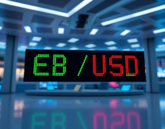 GBP/USD exchange rate displayed on a digital trading screen in a financial news studio