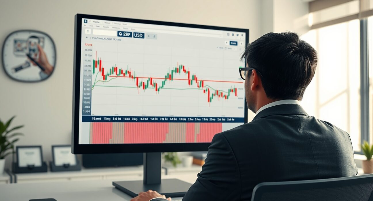 Financial analyst reviewing GBP/USD chart showing fading momentum for Pound Sterling.