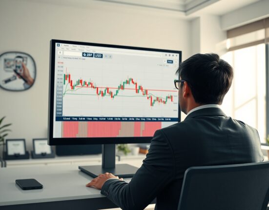Financial analyst reviewing GBP/USD chart showing fading momentum for Pound Sterling.
