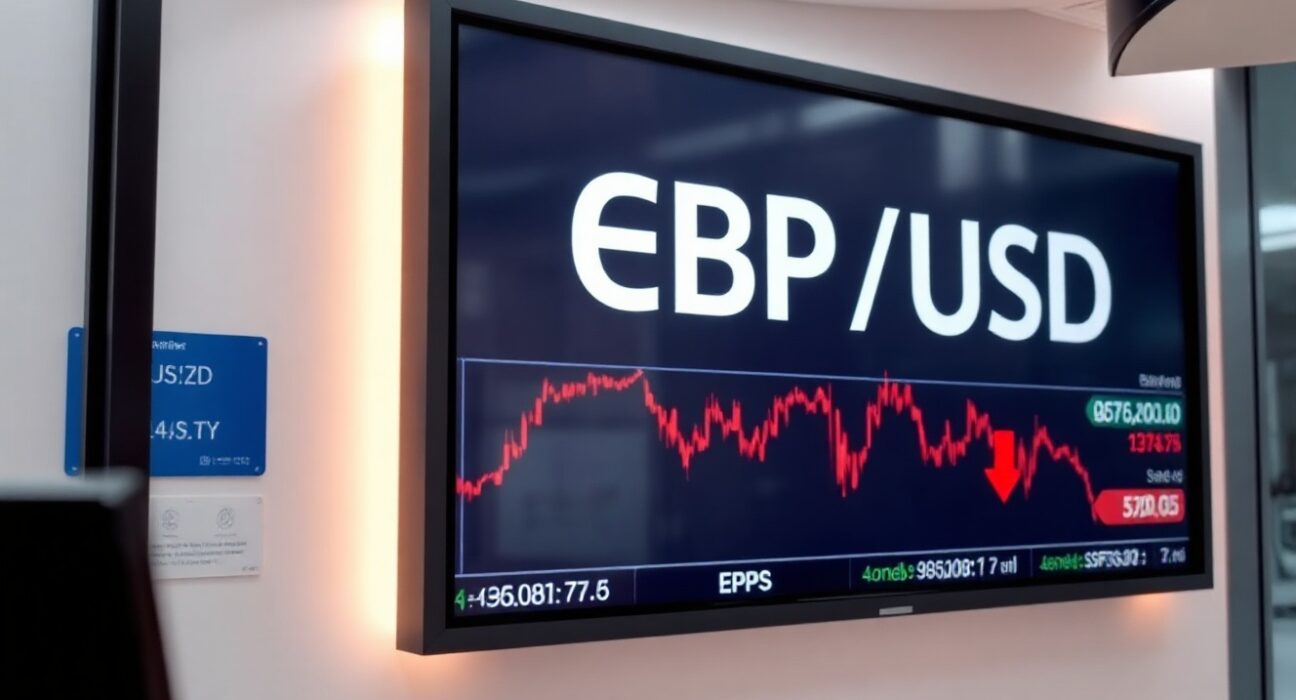 GBP/USD exchange rate display with downward trend on a trading screen