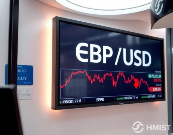 GBP/USD exchange rate display with downward trend on a trading screen