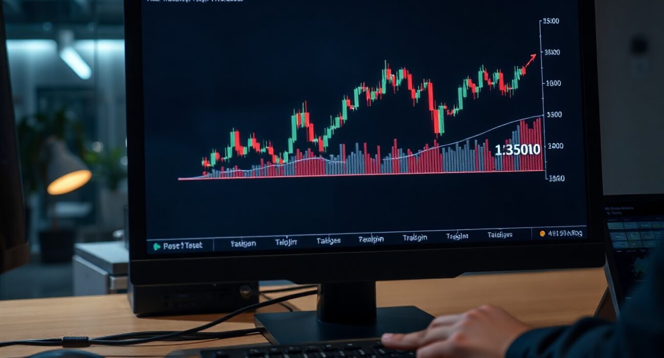 GBP/USD price chart approaching the key 1.3500 level on a trading screen