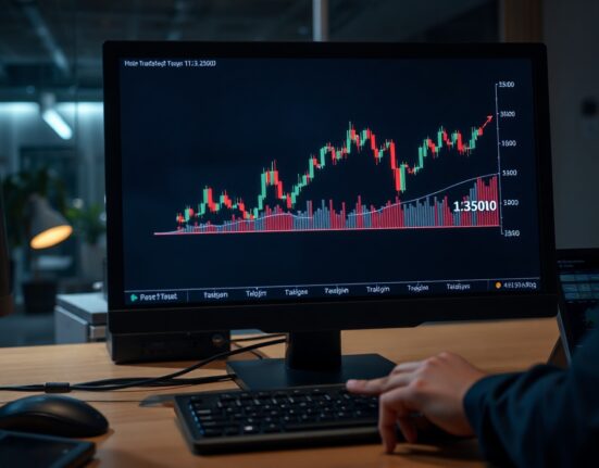 GBP/USD price chart approaching the key 1.3500 level on a trading screen