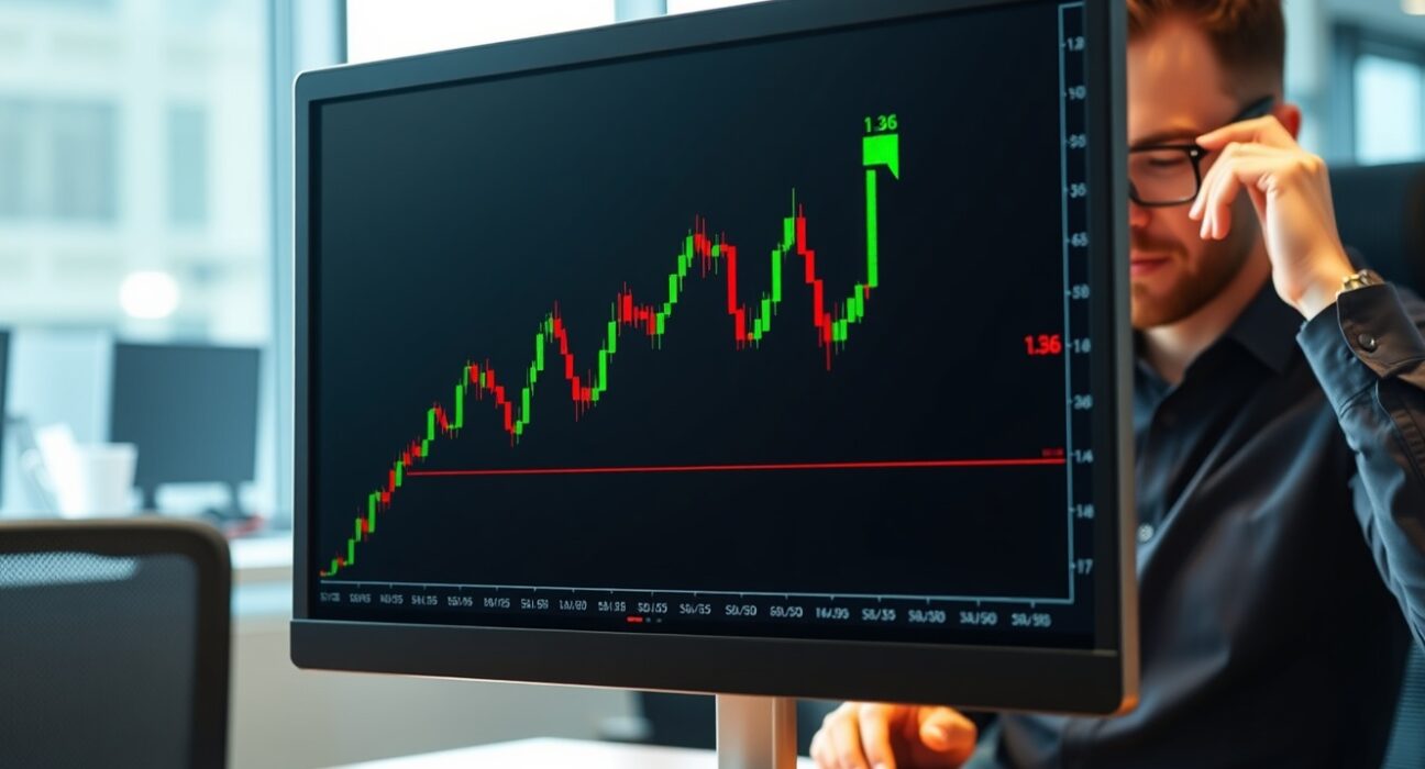 GBP/USD price forecast chart showing bullish-engulfing pattern with traders eyeing 1.36 level in a professional trading environment.