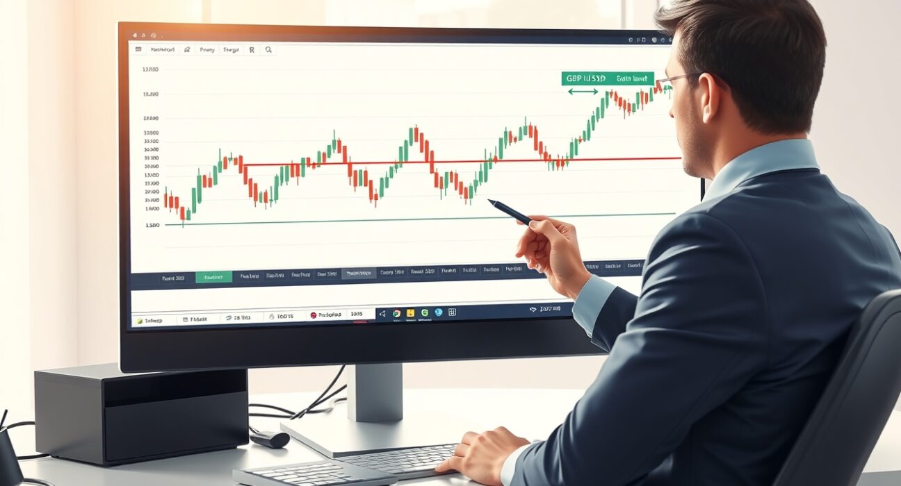 Analyst examines GBP/USD chart showing the critical 1.3470 Fibonacci resistance level.
