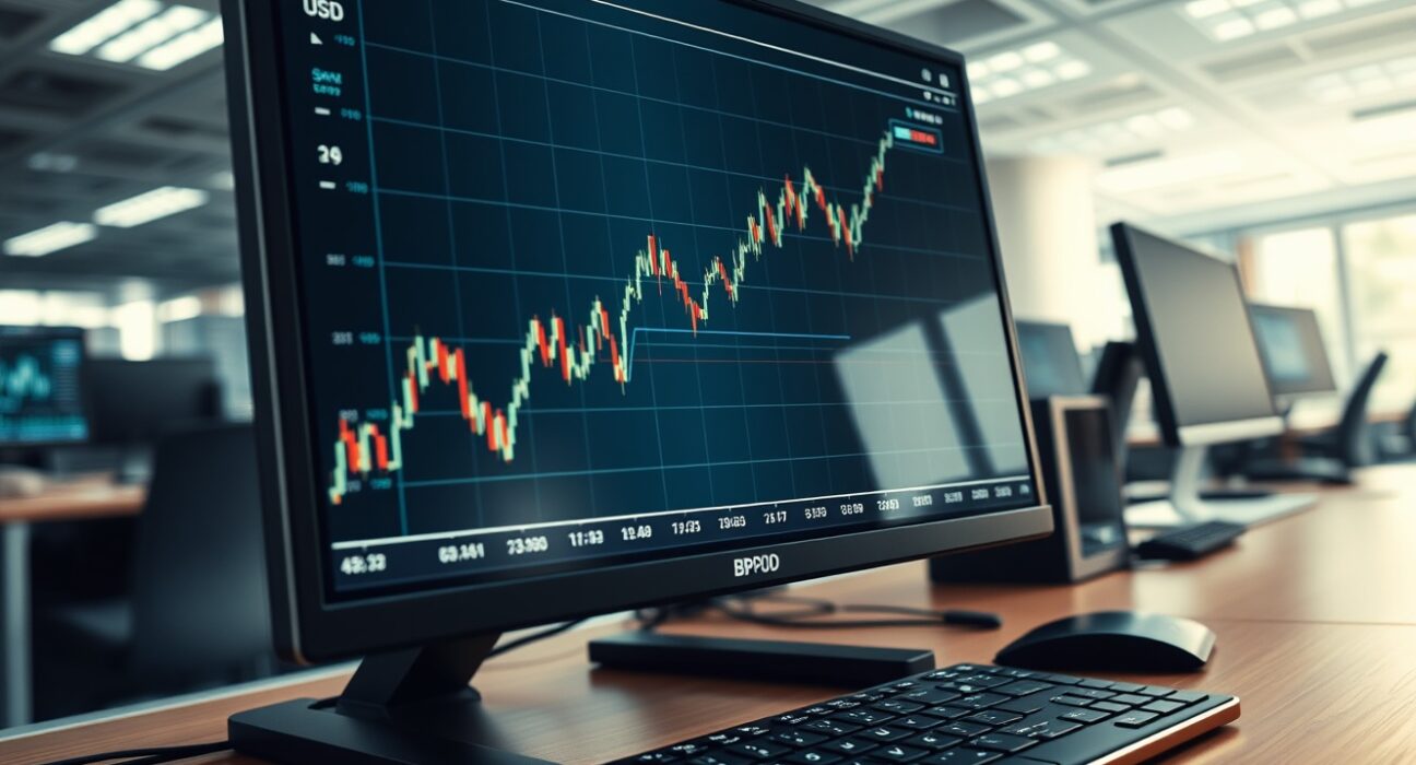 GBP/USD forex chart analysis showing price surge above 1.3500 on a professional trading monitor.