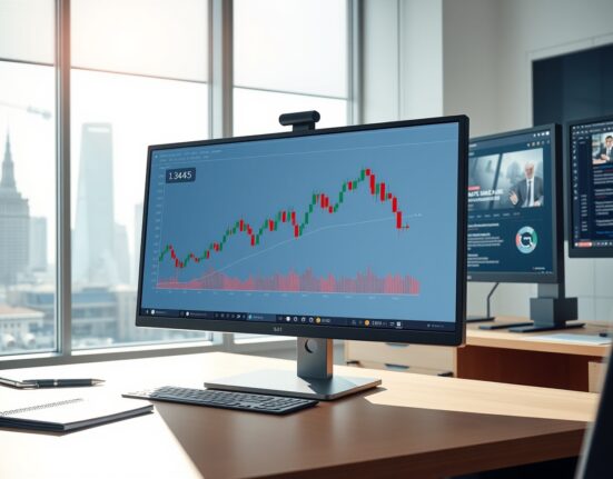 GBP/USD forecast analysis showing the currency pair's price chart at a two-week high on a professional trading desk.