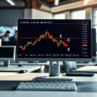 GBP/USD currency chart on a trading monitor in a financial office