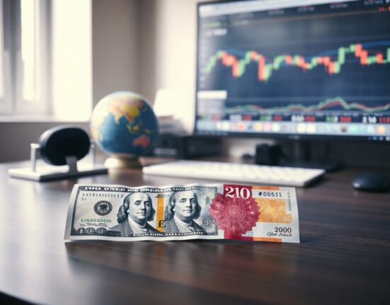 GBP/USD currency pair forecast with US dollar and British pound banknotes on desk