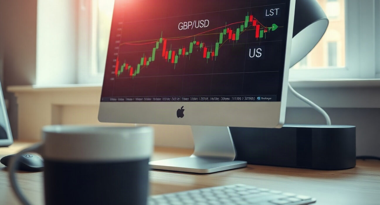 GBP/USD candlestick chart on a trading screen showing the currency pair's recent decline below 1.3550