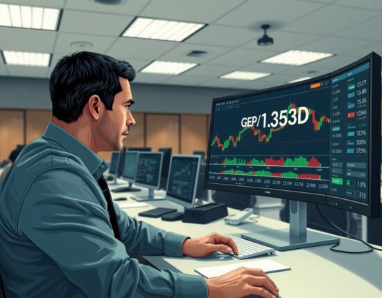 Forex trader analyzing GBP/USD holding above 1.3300 as US Dollar gains strength.