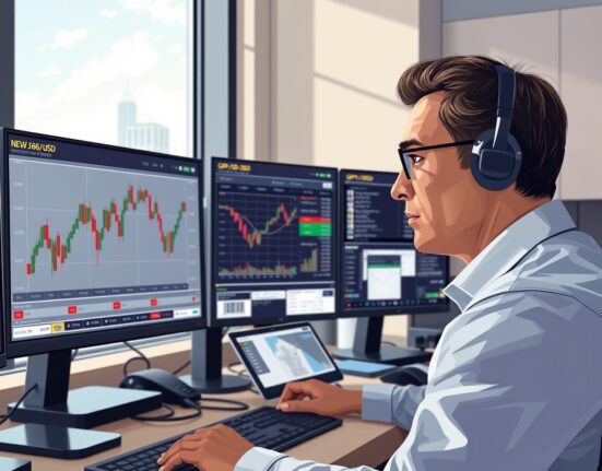 Forex trader analyzing GBP/USD exchange rate movements amid Iran nuclear talks developments