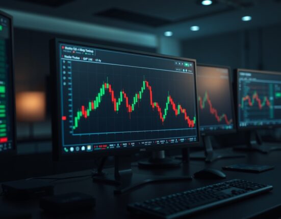 GBP/USD forex chart showing bullish price action near the 1.3600 level on a trading monitor