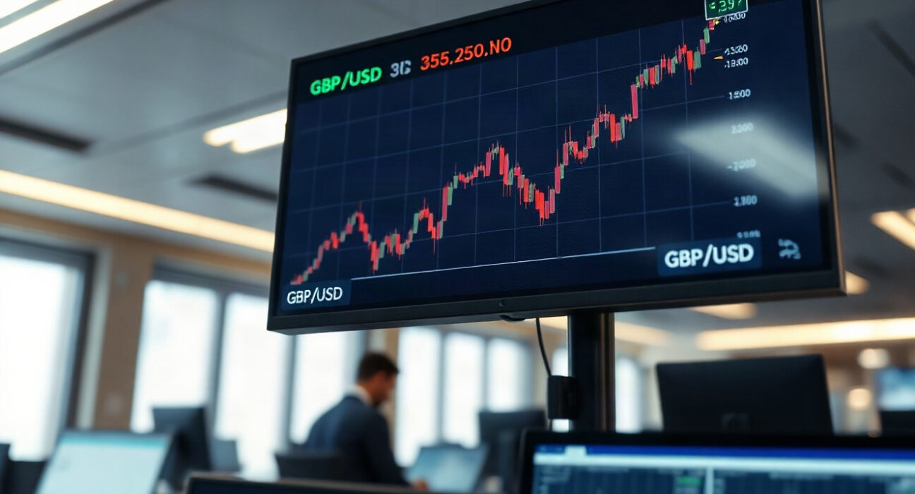 GBP/USD chart on a trading screen showing an upward trend