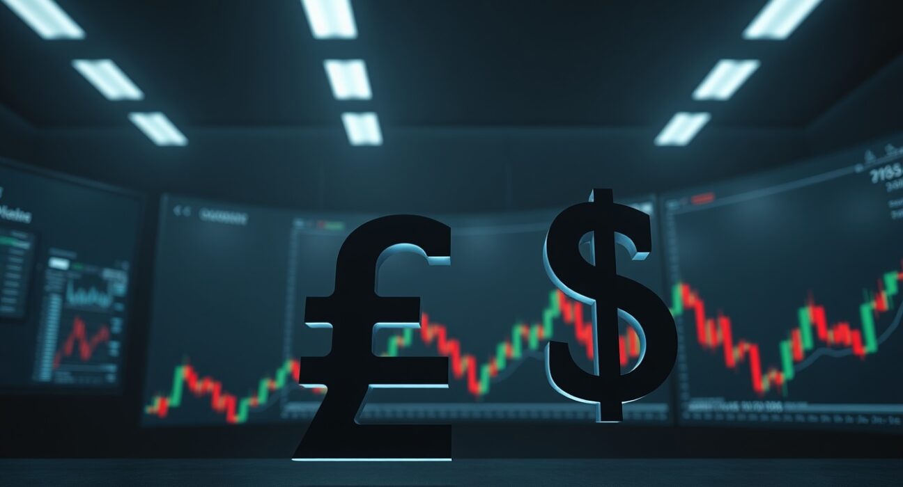 GBP/USD currency pair facing Iran shock risk for UK markets, as analyzed by BNY, with financial chart background