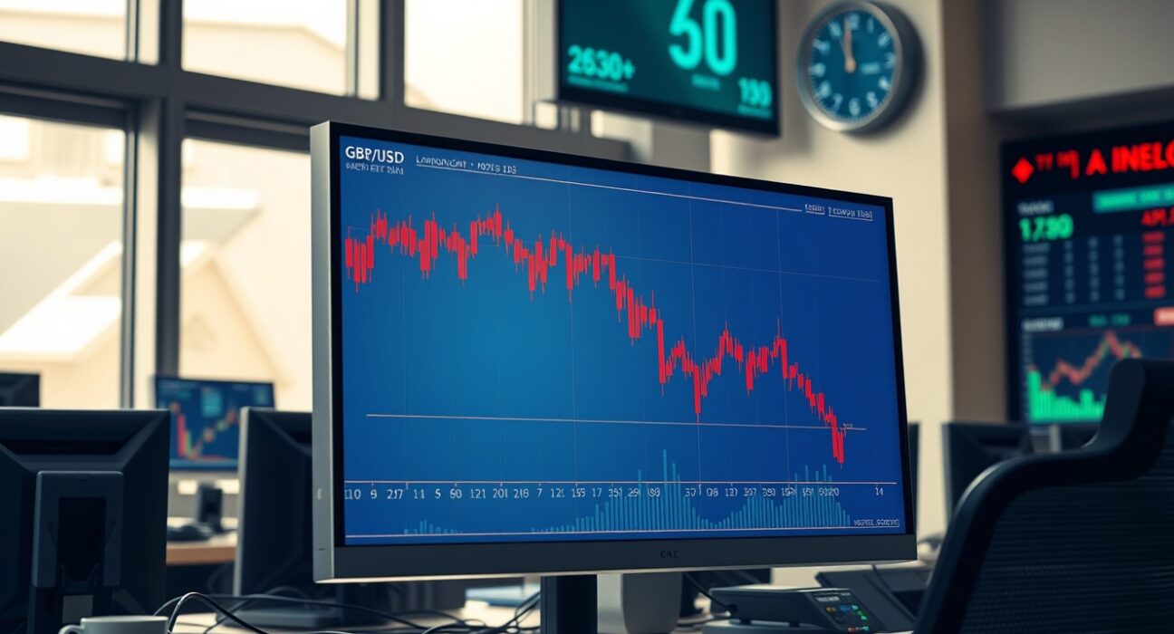 GBP/USD chart analysis on a trading desk ahead of Non-Farm Payrolls data release.