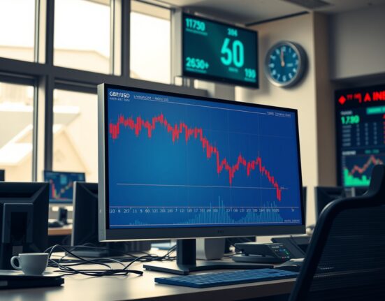 GBP/USD chart analysis on a trading desk ahead of Non-Farm Payrolls data release.