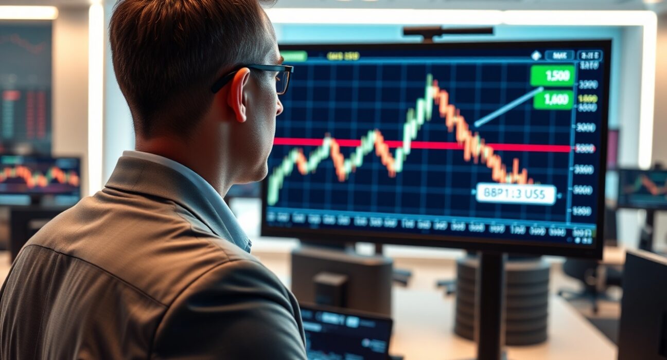 Trader analyzing GBP/USD chart approaching the critical 1.3605 resistance level as flagged by UOB analysis.