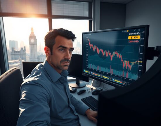 Trader analyzing GBP/USD forex charts after Federal Reserve inflation warning impacts currency markets