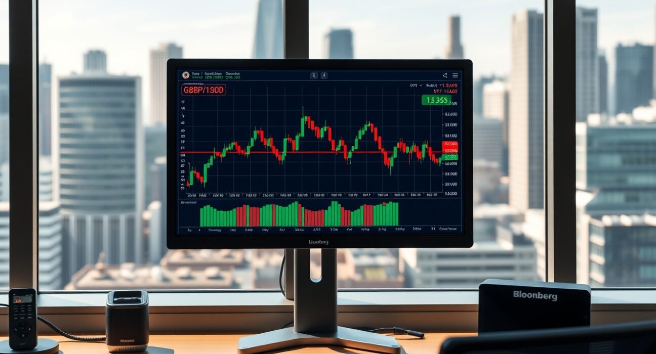 GBP/USD currency pair analysis on professional trading terminal in London financial district