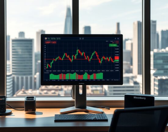 GBP/USD currency pair analysis on professional trading terminal in London financial district