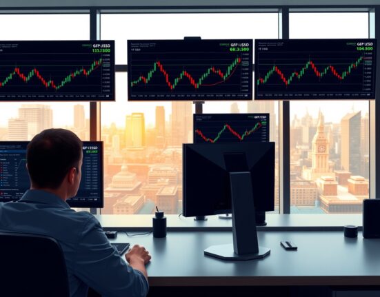 GBP/USD price forecast analysis showing trading terminal with technical charts at critical support level.