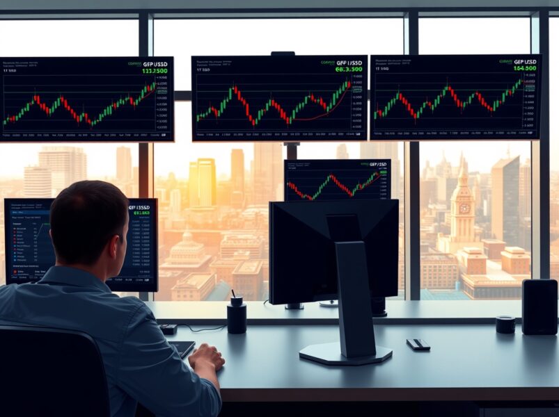 GBP/USD price forecast analysis showing trading terminal with technical charts at critical support level.