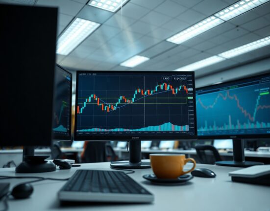 GBP/USD candlestick chart approaching 1.3400 resistance level on trading monitors