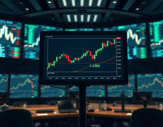 GBP/USD price chart showing an upward trend above the 1.3500 level on a trading monitor