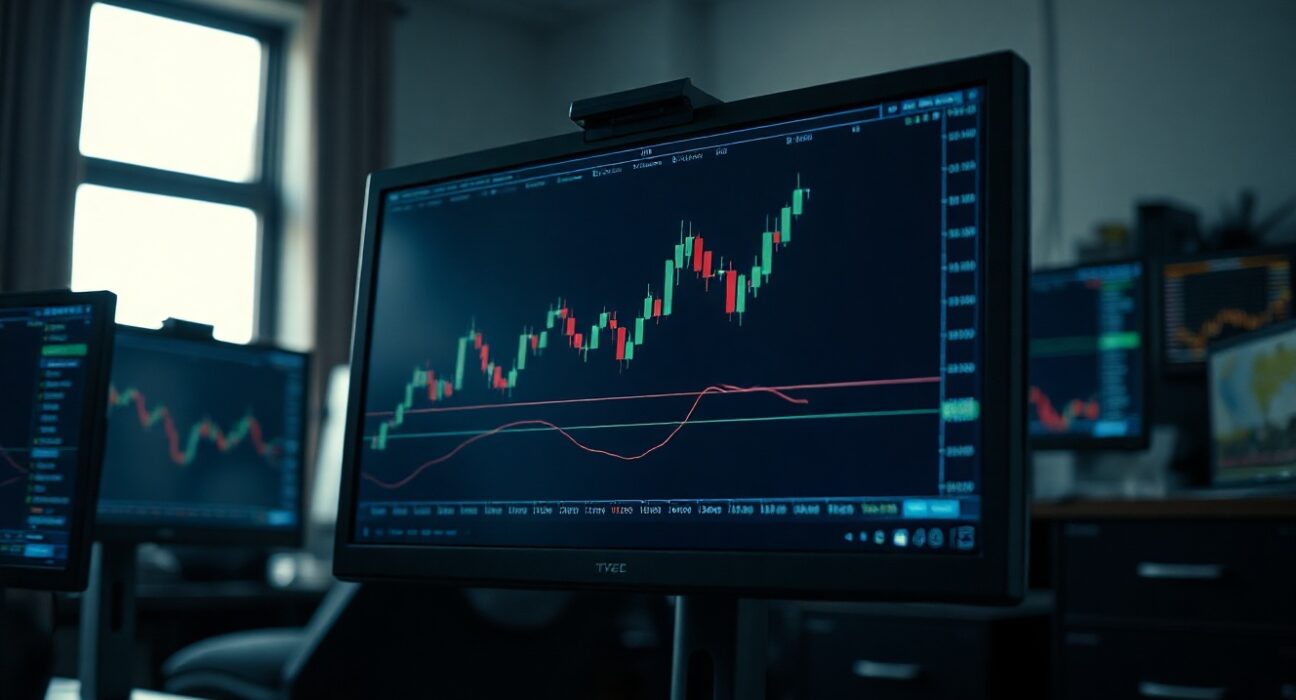 GBP/USD price chart on a trading screen showing an uptrend below 1.3450