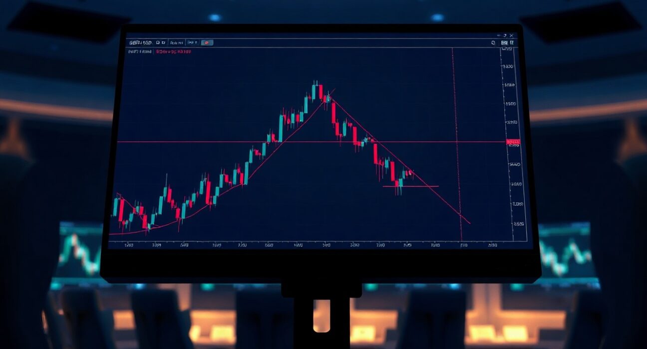 GBP/USD chart showing symmetrical triangle pattern on trading monitor