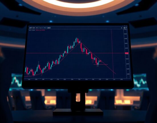 GBP/USD chart showing symmetrical triangle pattern on trading monitor