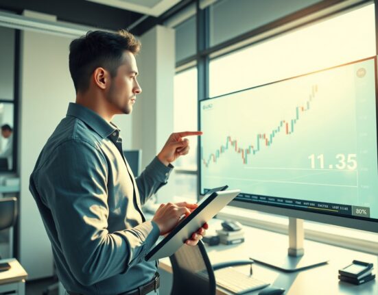 Financial analyst examines GBP/USD chart showing strong rally toward 1.35 level in professional trading environment.