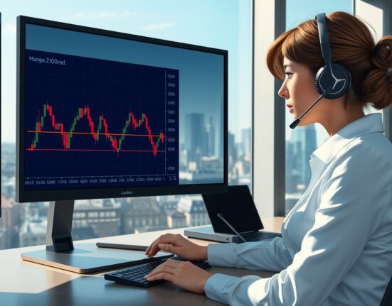 Financial analyst in London reviews GBP/USD chart showing range-bound trading amid Bank of England policy shift.