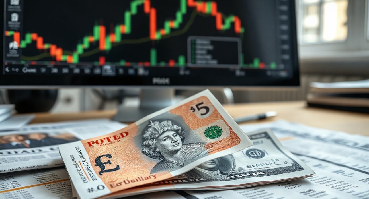 British pound and US dollar banknotes on a financial chart, representing GBP/USD rangebound trading
