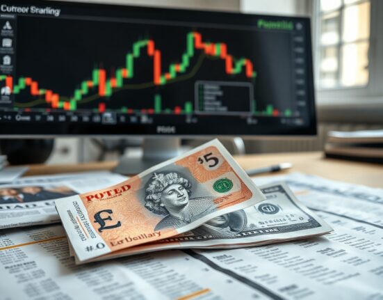 British pound and US dollar banknotes on a financial chart, representing GBP/USD rangebound trading