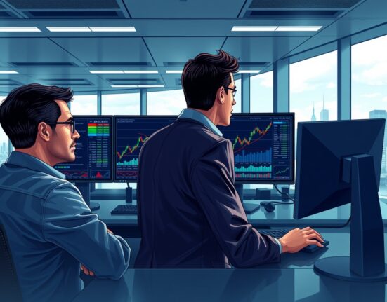 Forex traders analyzing GBP/USD exchange rate rebound on trading desk monitors.
