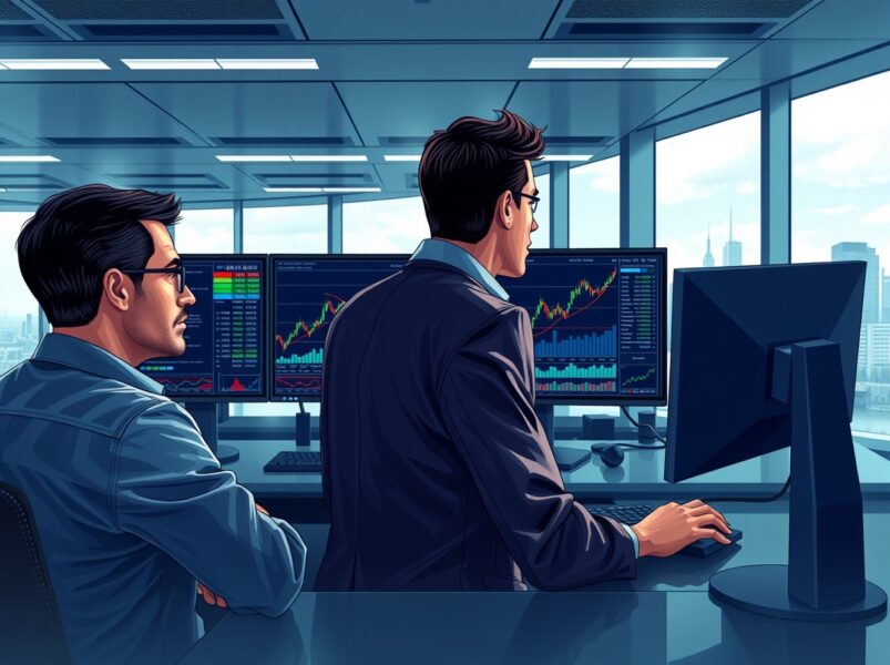 Forex traders analyzing GBP/USD exchange rate rebound on trading desk monitors.
