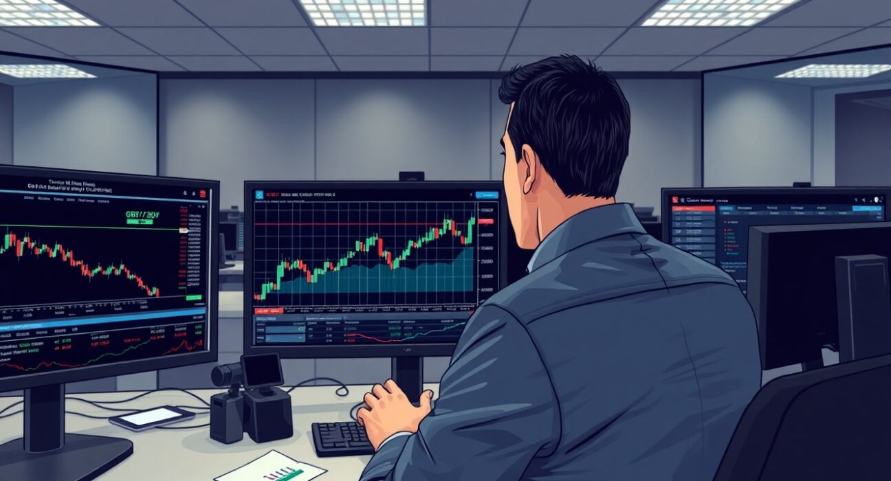 Trader analyzing GBP/USD currency charts ahead of Trump speech and Non-Farm Payrolls report