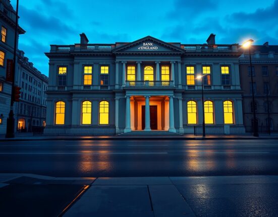 Bank of England building in London representing monetary policy decision impacting GBP/USD exchange rate.