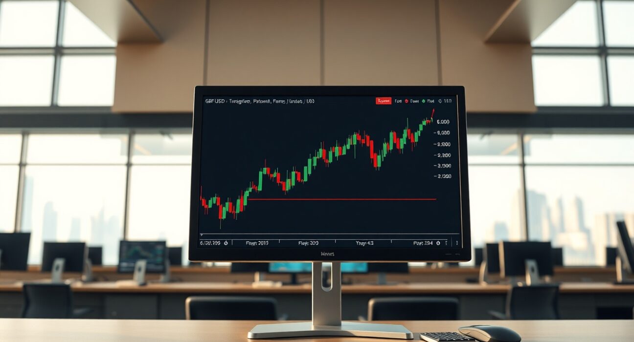 GBP/USD currency pair analysis showing sideways trading pattern on professional forex desk