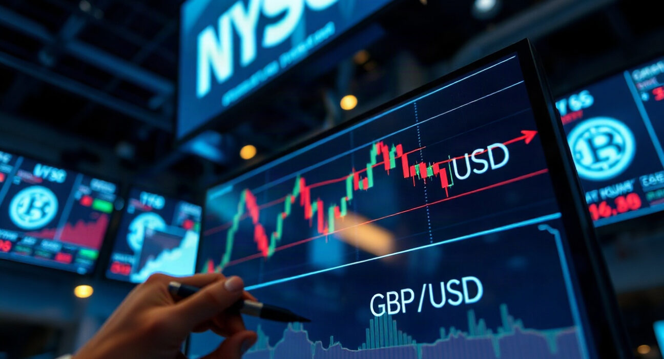 GBP/USD currency pair chart on a trading screen, showing a rise to a six-month high.