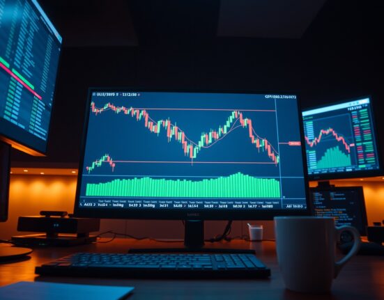 Forex trading screen showing GBP/USD candlestick chart with Fibonacci retracement levels